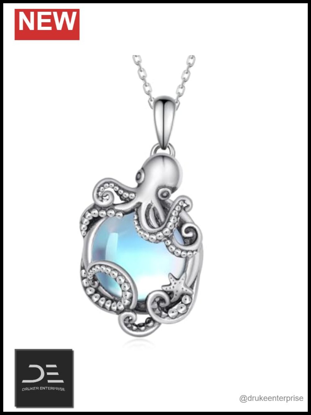 Sterling Silver Octopus Moonstone Pendant Necklace Women Ocean Jewelry